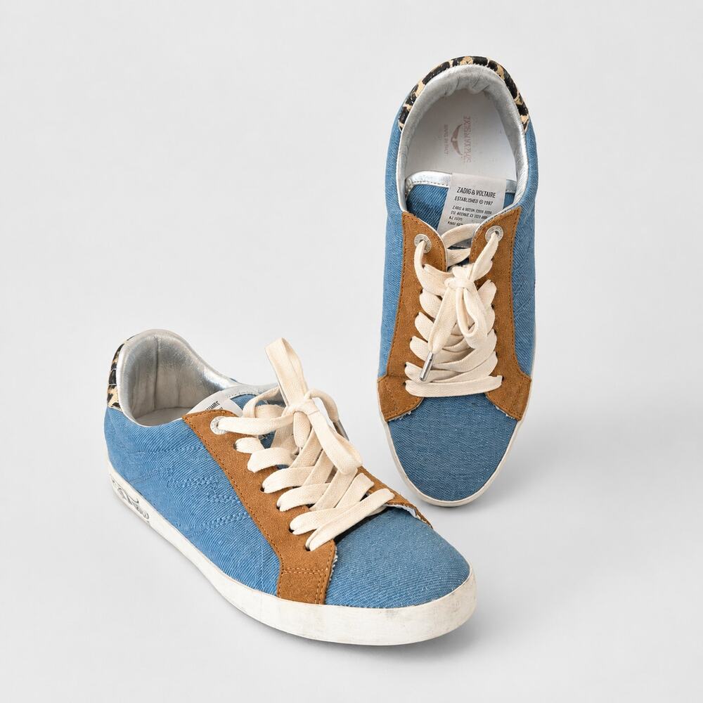 Zadig & Voltaire Jean Denim Sneakers Womens EU40/US 9.5 Multi Lace-up Low Top